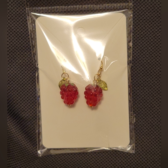 Red Raspberry Dangle Earrings - Picture 2 of 2